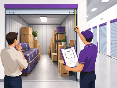 Measuring a Brisbane storage unit while a mover checks the floor plan
