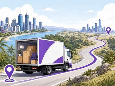 A SwiftMove truck on a coastal highway, on an interstate run from Brisbane